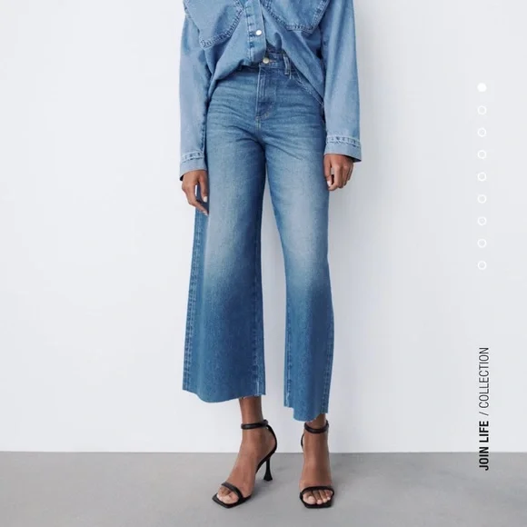【ZARA】JEANS Z1975 CULOTTE ハイウエスト ベルト付き Z1975 BELTED HIGH-WAISTED CULOTTES - Mid-blue | ZARA United